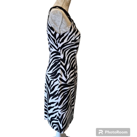 Connected apparel- Womens Black and White Zebra Pint Sheath Dress size 6 - Picture 3 of 7